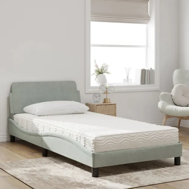 Lit avec matelas Dover gris clair 100x200 cm velours