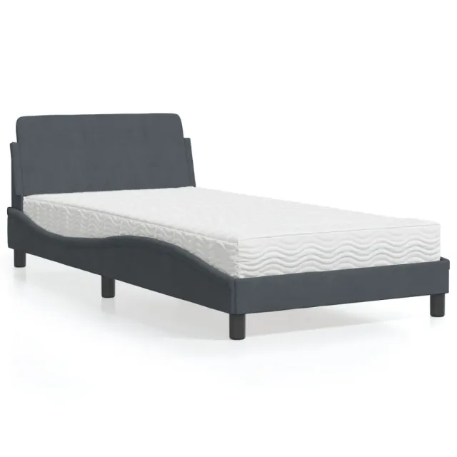 Lit avec matelas Dover gris foncé 100x200 cm velours