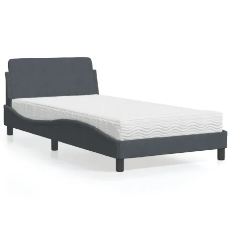 Lit avec matelas Dover gris foncé 100x200 cm velours