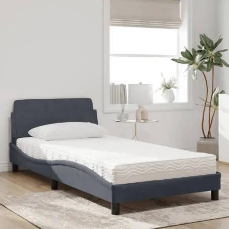 Lit avec matelas Dover gris foncé 100x200 cm velours