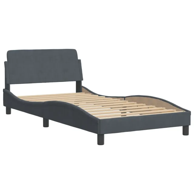 Lit avec matelas Dover gris foncé 100x200 cm velours