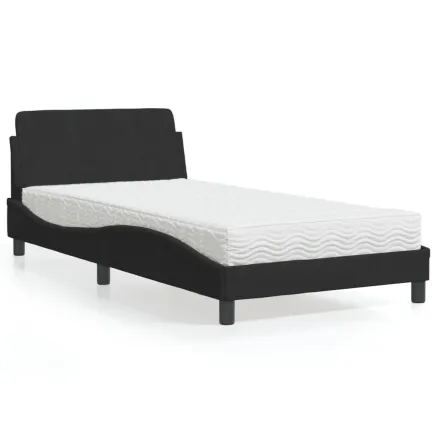Lit avec matelas Dover noir 100x200 cm velours