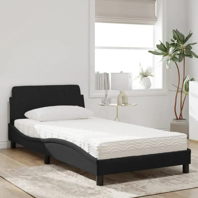 Lit avec matelas Dover noir 100x200 cm velours