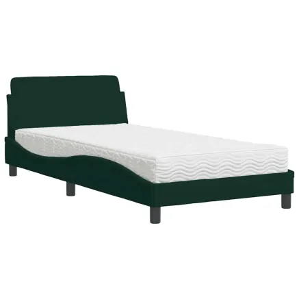 Lit avec matelas Dover vert foncé 100x200 cm velours 2
