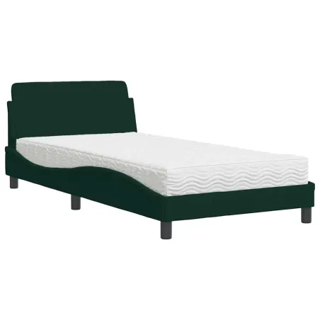 Lit avec matelas Dover vert foncé 100x200 cm velours