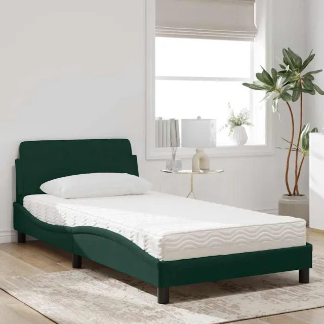 Lit avec matelas Dover vert foncé 100x200 cm velours