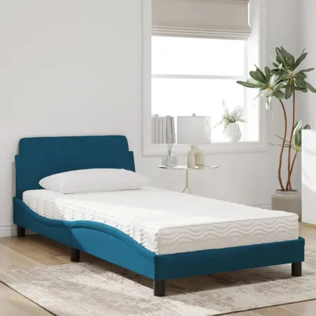 Lit avec matelas Dover bleu 100x200 cm velours