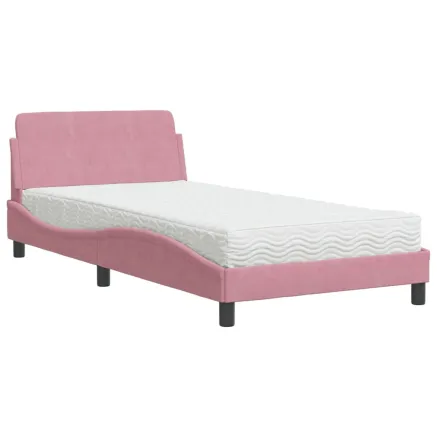 Lit avec matelas Dover rose 100x200 cm velours 2