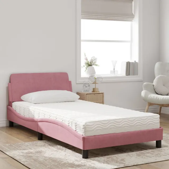 Lit avec matelas Dover rose 100x200 cm velours
