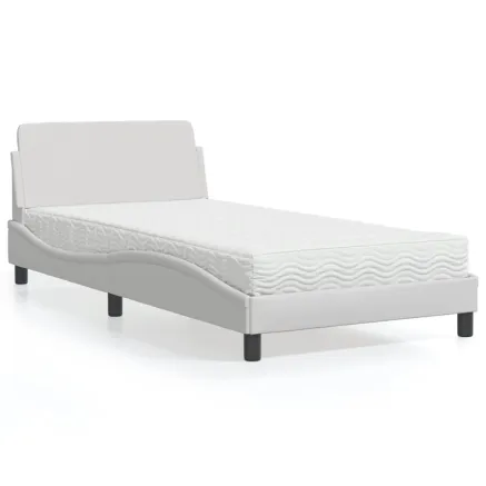 Lit avec matelas Dover blanc 100x200 cm similicuir