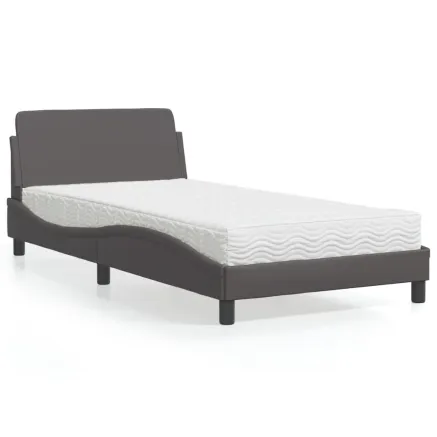 Lit avec matelas Dover gris 100x200 cm similicuir