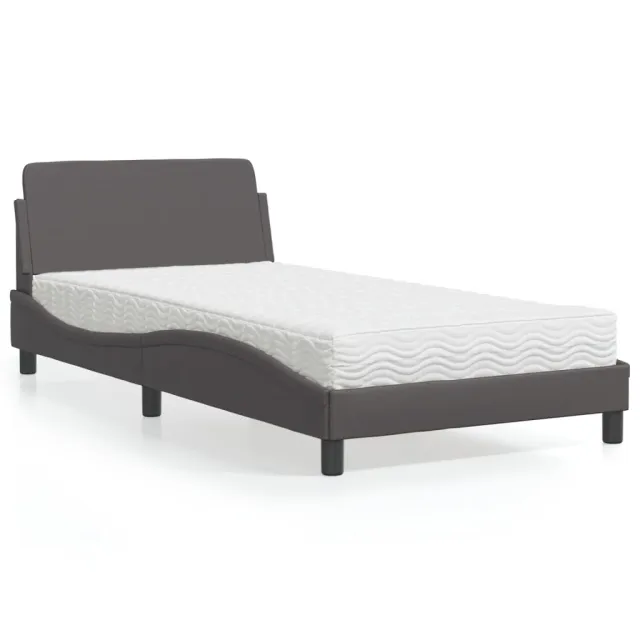 Lit avec matelas Dover gris 100x200 cm similicuir