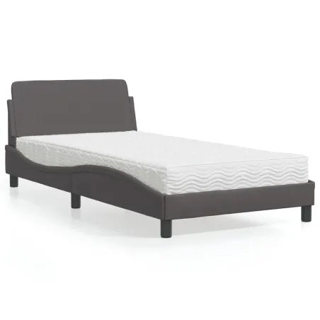 Lit avec matelas Dover gris 100x200 cm similicuir