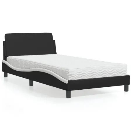 Lit avec matelas Dover noir et blanc 100x200 cm similicuir