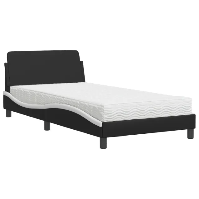 Lit avec matelas Dover noir et blanc 100x200 cm similicuir