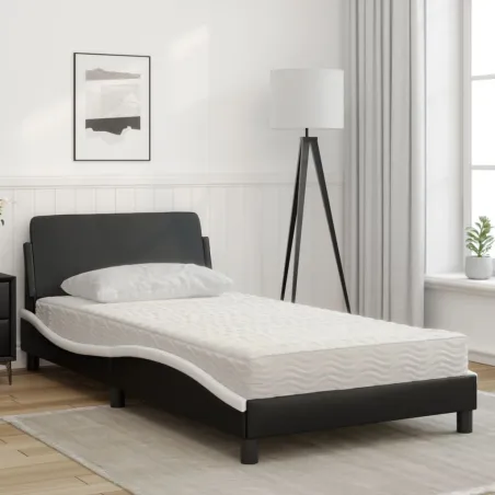 Lit avec matelas Dover noir et blanc 100x200 cm similicuir