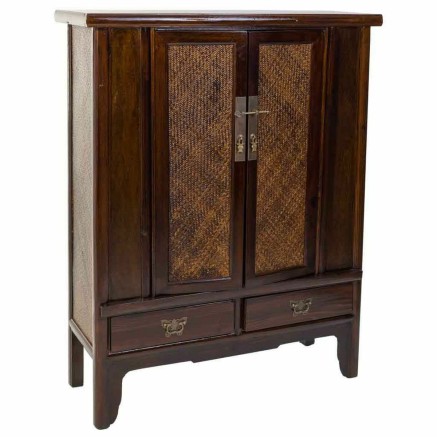 Cupboard Alexandra House Living Brown Rattan MDF Elm wood 40 x 130 x 1