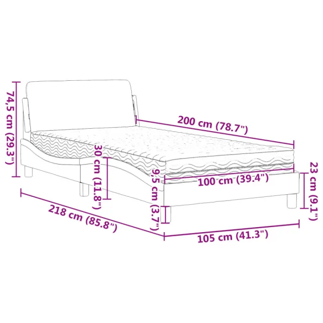 Lit avec matelas Dover noir et blanc 100x200 cm similicuir