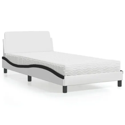 Lit avec matelas Dover blanc et noir 100x200 cm similicuir