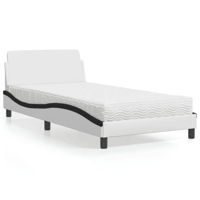 Lit avec matelas Dover blanc et noir 100x200 cm similicuir
