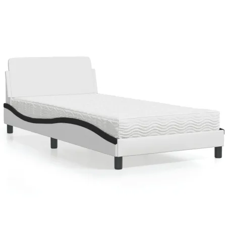 Lit avec matelas Dover blanc et noir 100x200 cm similicuir