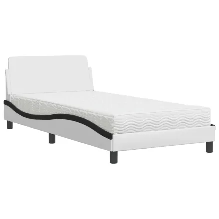 Lit avec matelas Dover blanc et noir 100x200 cm similicuir 2