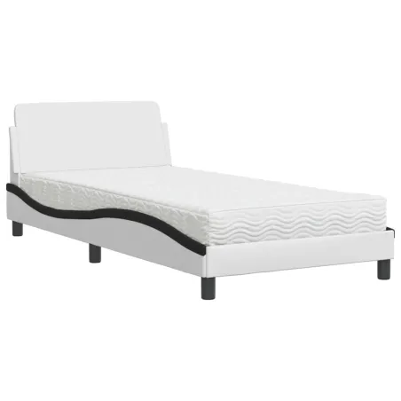 Lit avec matelas Dover blanc et noir 100x200 cm similicuir