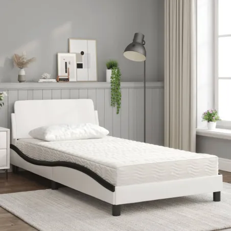 Lit avec matelas Dover blanc et noir 100x200 cm similicuir