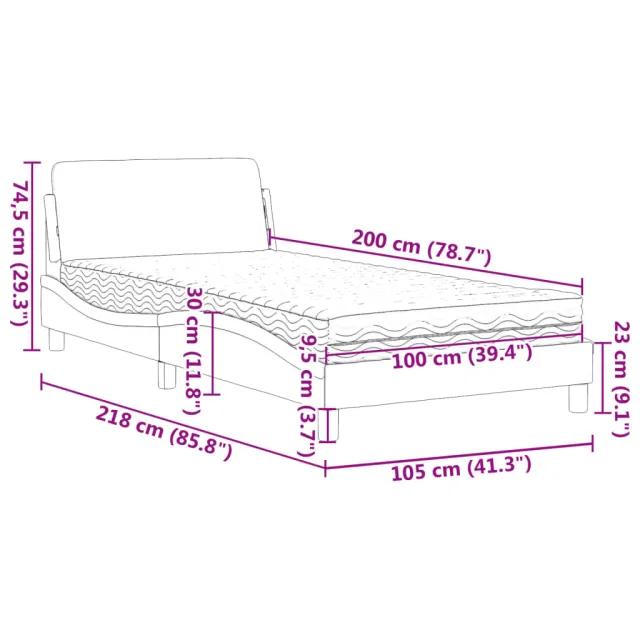 Lit avec matelas Dover blanc et noir 100x200 cm similicuir