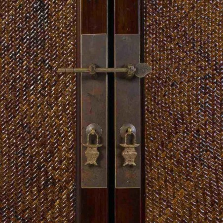 Cupboard Alexandra House Living Brown Rattan MDF Elm wood 40 x 130 x 1