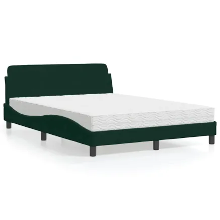 Lit avec matelas Dover vert foncé 120x200 cm velours