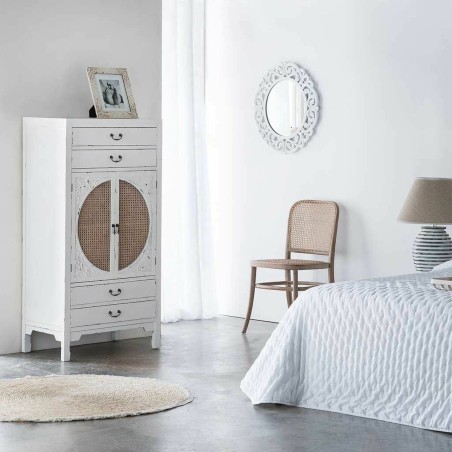 Cupboard Alexandra House Living White Rattan Fir wood MDF Wood 40 x 13