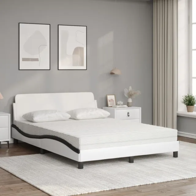 Lit avec matelas Dover blanc et noir 120x200 cm similicuir