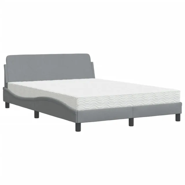 Lit avec matelas Dover gris clair 140x190 cm tissu