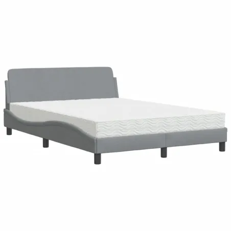 Lit avec matelas Dover gris clair 140x190 cm tissu