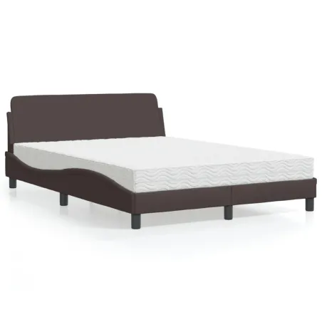 Lit avec matelas Dover marron foncé 140x190 cm tissu