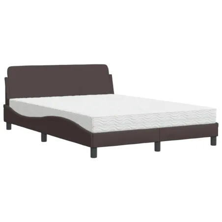 Lit avec matelas Dover marron foncé 140x190 cm tissu