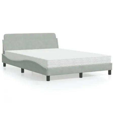 Lit avec matelas Dover gris clair 140x190 cm velours