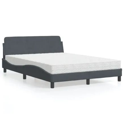 Lit avec matelas Dover gris foncé 140x190 cm velours