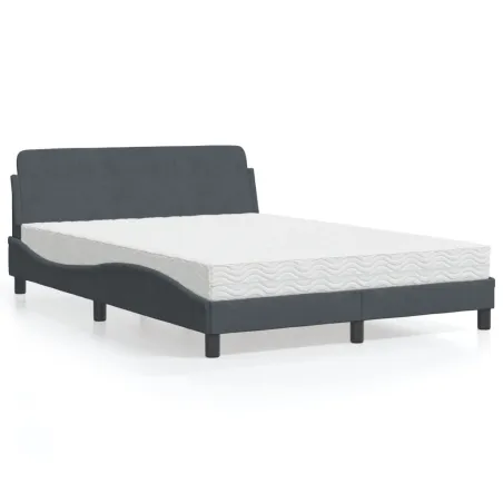 Lit avec matelas Dover gris foncé 140x190 cm velours