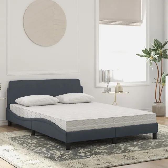 Lit avec matelas Dover gris foncé 140x190 cm velours