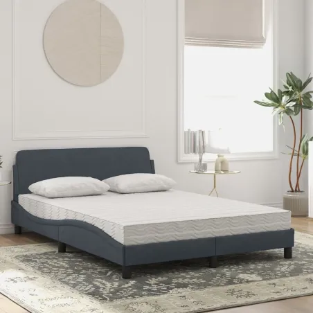 Lit avec matelas Dover gris foncé 140x190 cm velours