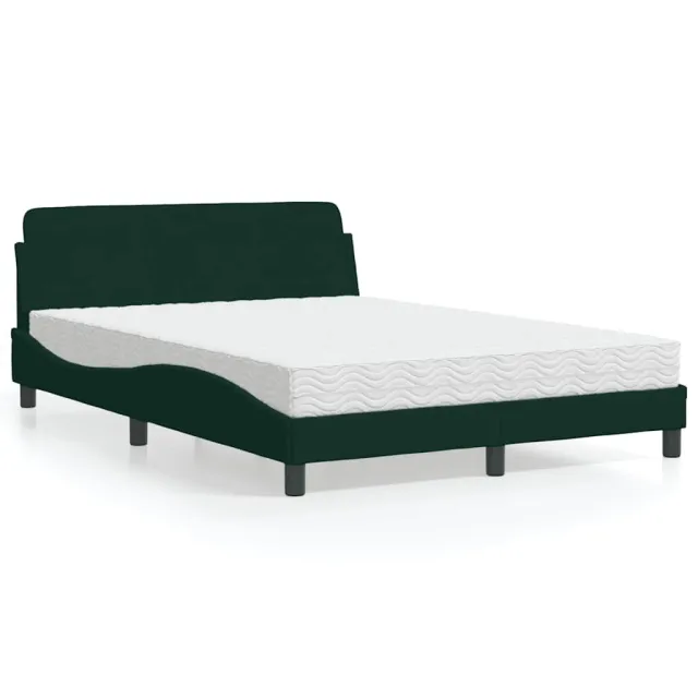 Lit avec matelas Dover vert foncé 140x190 cm velours