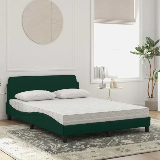 Lit avec matelas Dover vert foncé 140x190 cm velours