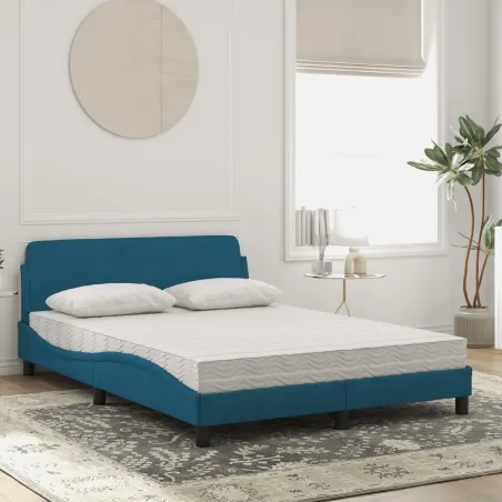Lit avec matelas Dover bleu 140x190 cm velours