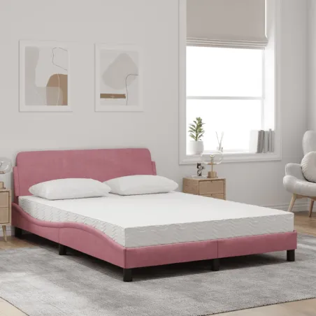 Lit avec matelas Dover rose 140x190 cm velours