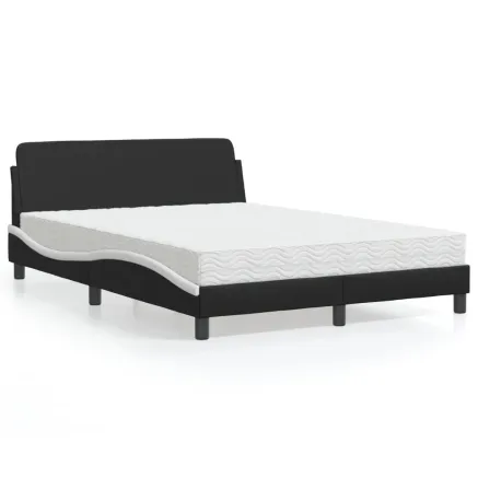 Lit avec matelas Dover noir et blanc 140x190 cm similicuir