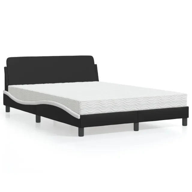 Lit avec matelas Dover noir et blanc 140x190 cm similicuir