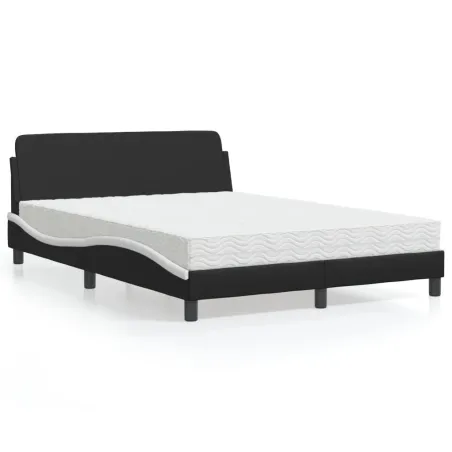 Lit avec matelas Dover noir et blanc 140x190 cm similicuir
