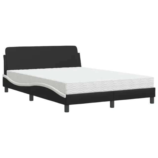 Lit avec matelas Dover noir et blanc 140x190 cm similicuir